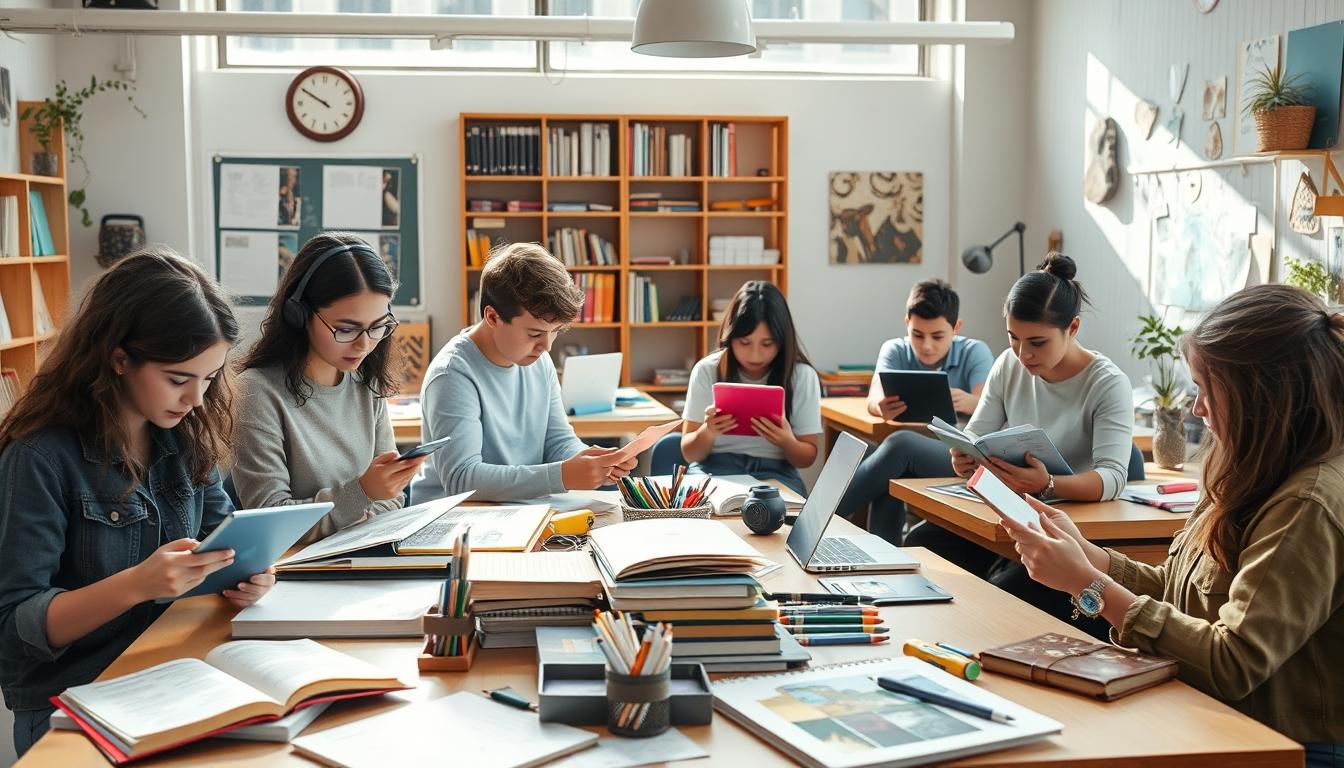 Student using learning strategies while studying